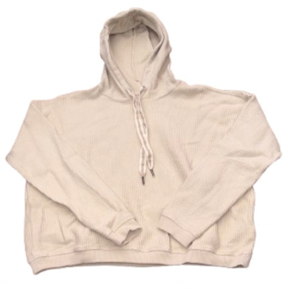 Aerie Soft Tan Knit ribbed Top with hood size S